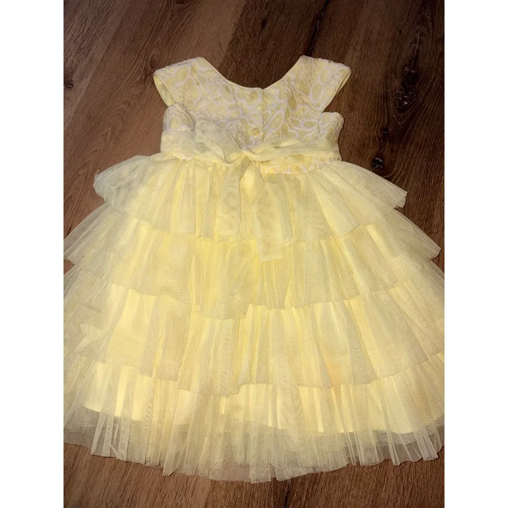 Jona Michelle Girls Yellow Lace Tiered Tulle Party Dress Size 4T CO3160‎